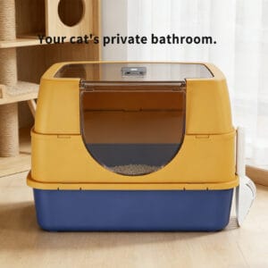 Dark Gray Top Entry Fully Enclosed Cat Litter Box, With Free Scoop & Litter Mat, Anti-Splash & Odor Locking, For Large Cats & Multi-Cat Households