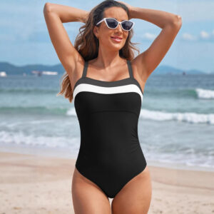 Sexy Striped One-piece Swimsuit With Bold Stripes And A Printed Bikini