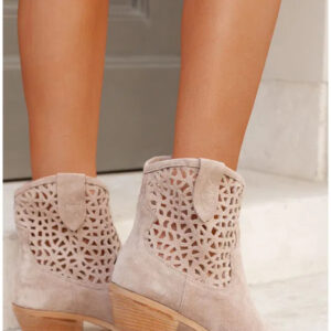 Womens Plus-Size Fashion Ankle Boots With Hollowed-Out Design And Chunky Heel