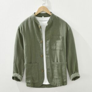 Mens Retro Linen Long-Sleeve Shirt