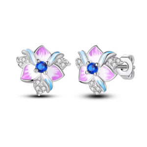 Pink-purple Iris Hoop Folded-ear Bunny Ear Jewelry Niche-design Copper-plated Silver Earrings