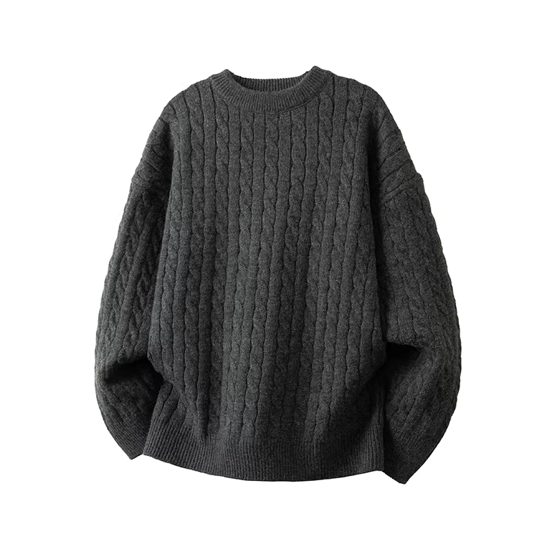 Minimalist Old-fashioned Cable Knit Crew Neck Sweater - Image 3
