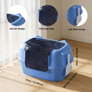 Extra Large Cat Ear Fully Enclosed Cat Litter Box, With Free Scoop & Litter Mat, Anti-Splash & Anti-Tracking Odor Locking, For Large Cats & Multi-Cat Households