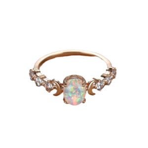 White Australian Opal Moon Ring Light Luxury Rose Gold Womens Finger Ring