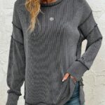 Split-front Long-sleeve Loose-fitting Sweatshirt Hoodie