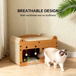 56cm Bubble Fish Shape Cat Scratcher Sofa, With 2 Teaser Balls, Wood -Corrugated Scratcher, Cat Claw Care - Resting Toy