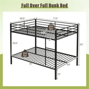 Black Metal Bunk Bed With Guardrail, 12 Ground Clearance 79.5LBS Net Weight Easy Assembly