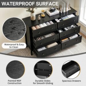 Black Embossed (SG017FD) P2 Particleboard + MDF Melamine 120*40*80cm Framed Double-row Double-handle Six-drawer Cabinet