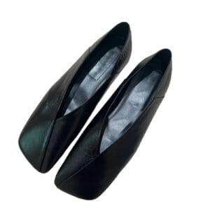 Womens Niche French-Style Genuine Leather V-Neck Square-Toe Flat Shoes