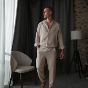 Mens Casual Sporty LongSleeve Top And Pants Set Simple Style