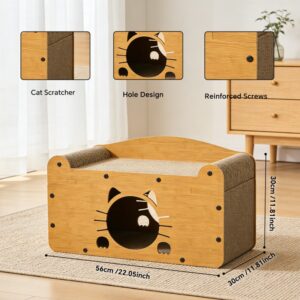 56cm Whisker Cat Shape Cat Scratcher Sofa, Wooden Cat Bed With Upper Scratcher & Lower Private Space, Cat Claw Care & Resting Toy