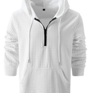 Mens Plaid Jacquard Solid-Color Casual Hoodie