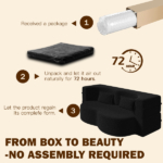 Modern Floor Sofa With 2 Pillows,Convertible Teddy Fabric Foam-Filled Sleeper Sofa Bed,15' Twin Size Folding Mattress For Living Room,Guest Bed,Playroom,no Assembly Required,Black