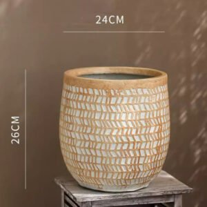Vintage Distressed Round Magnesium Clay Flower Pot With Large Opening