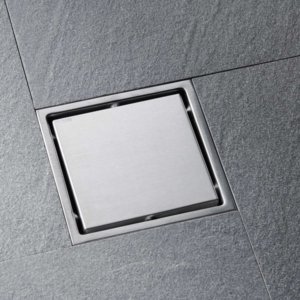 6 Inch Square Shower Drain With 2-in-1 Flat & Tile Insert Removable Cover, 304 Stainless Steel With Flange And Hair Strainer, Brushed Nickel