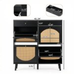 Rattan Shoe Cabinet With 2 Drawers And 4 Flip-tops, Made Of Particleboard, 105*24*110cm, Black