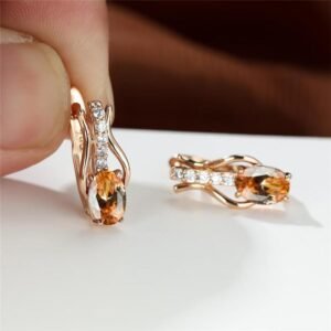 Oval Garnet Crystal Champagne Gold Ear Clips For Women