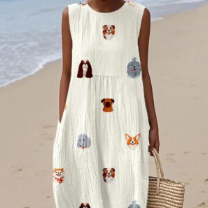 Sleeveless Fitted Elegant Long Dress With A Printed Design