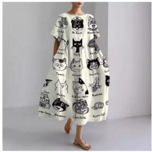 Casual Round-Neck Fashionable Short-Sleeve Printed Dress For Cats