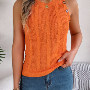 Sleeveless Knitted Resort Top With Buttons