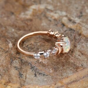 White Australian Opal Moon Ring Light Luxury Rose Gold Womens Finger Ring