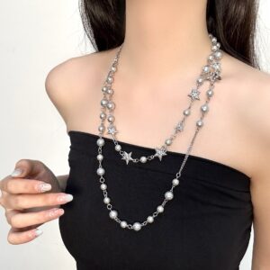 High-End Dual-Layer Starry Sky Pearl Statement Necklace