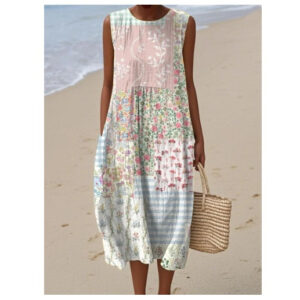 Fashionable Printed Womens Elastic Waist Dress