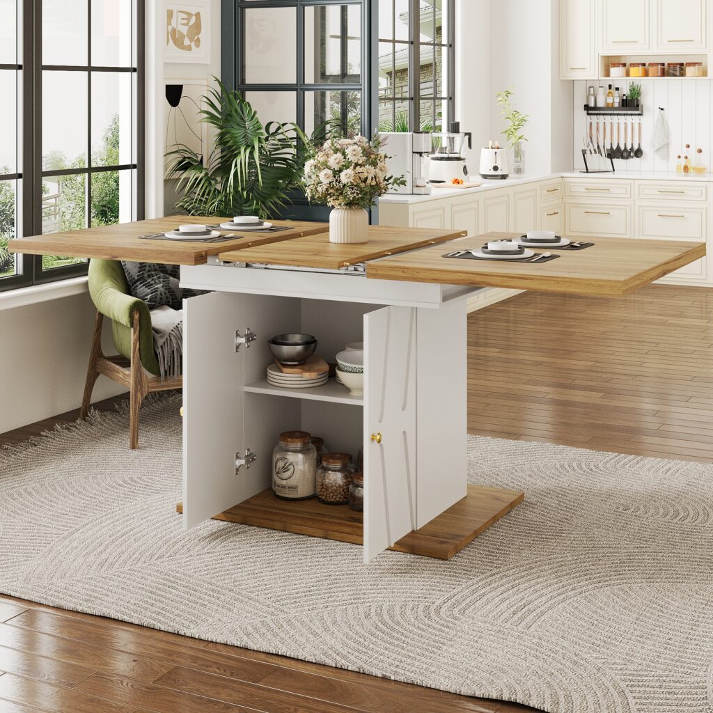 Extendable Dining Table With Relief Pattern - For Kitchen & Living Room, Wood Veneer Finish, Size 110x70x76.5cm Extends To 140cm