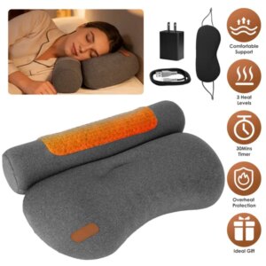 USB Heated Neck Pillow Zero Pressure Memory Foam Cervical Neck Pillow Heated Bed Pillow With Eye Mask Adapter For Pain Relief