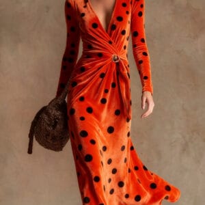 3D Geometric Line Pattern V-Neck Long-Sleeve Womens Dress