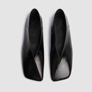 Womens Niche French-Style Genuine Leather V-Neck Square-Toe Flat Shoes