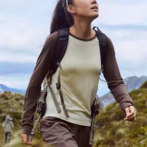 Womens Color-Block Versatile Round-Neck Breathable Sports Top
