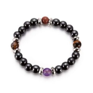 8mm Black Tourmaline Bracelet With Cinnabar And Amethyst Stones