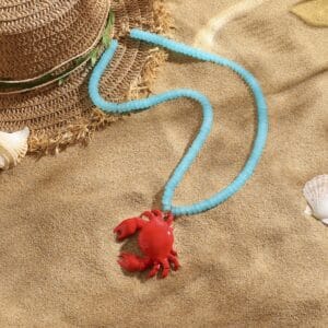 Beach-style Red Crab Bead Necklace