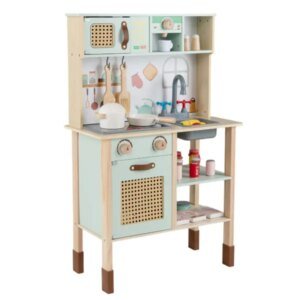 Green Wooden Children's Play Kitchen, Interactive Light&sound Stove, With Microwave&oven&blackboard Storage Options