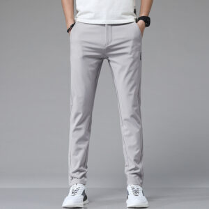 Mens Ice Silk All-Match Elastic-Waist Casual Pants With Fleece Lining For Autumn