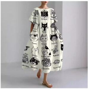 Casual Round-Neck Fashionable Short-Sleeve Printed Dress For Cats