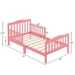Single-layer Vertical Plank Bed With Side Railings, Pink, 135*75*62.5cm, Wooden Bed, Pine, Children's