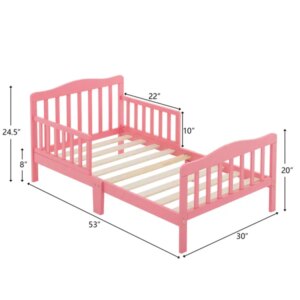 Single-layer Vertical Plank Bed With Side Railings, Pink, 135*75*62.5cm, Wooden Bed, Pine, Children’s