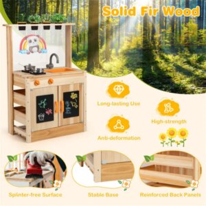 Kids Outdoor Mud Kitchen Playset, Realistic Stoves&Sink With Utensils & Chalkboard For Creative Play