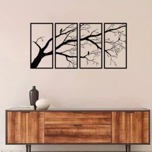 Luxury Metal Wall Art Decor Set Of 4 - Black Tree Of Life Sculpture
