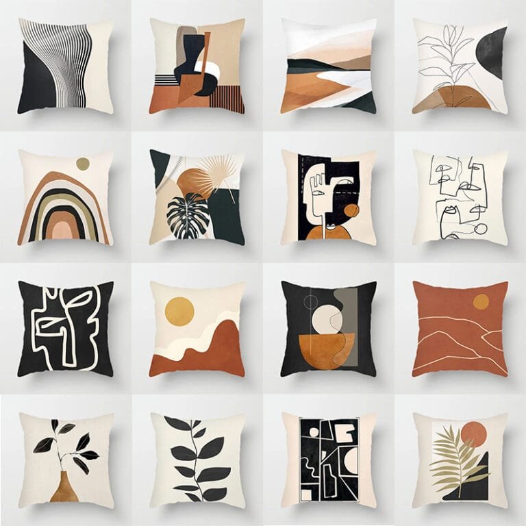 Nordic-style Minimalist Landscape Throw Pillow With Geometric Lines In Coffee Brownperfect For B&Bs