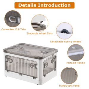 1Pc 70QT 66L Foldable Storage Bins With Lid 4 Doors Collapsible Stackable Closet Organizer Containers With Lock 4Pcs Wheels