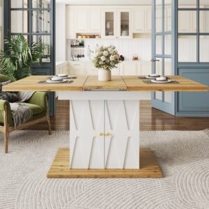 Extendable Dining Table With Relief Pattern - For Kitchen & Living Room, Wood Veneer Finish, Size 110x70x76.5cm Extends To 140cm