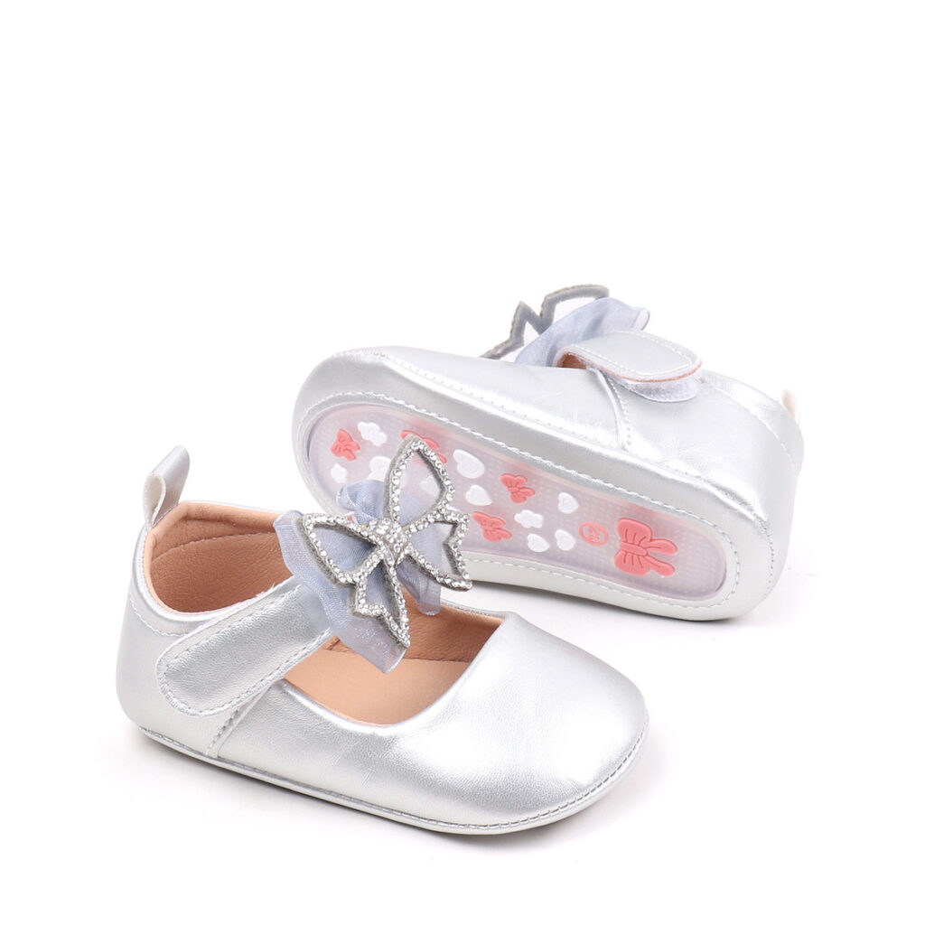 Velcro Bow Princess Shoes With Non-slip Soles For Toddlers