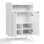 Shoe Cabinet With Grille Panel, Two Doors, Open Top, And Two Hooks On The Legs, Particleboard Cabinet Body, MDF Vacuum-formed Doors, 68x40x106mm, White