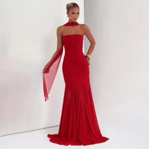 Red Strapless Hugging Mermaid Dress