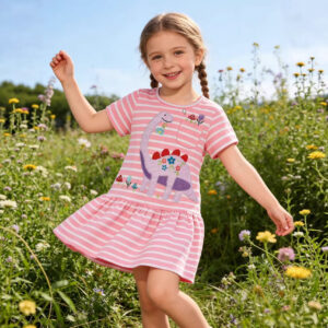 Dinosaur Embroidered Short-Sleeve Knitted Dress