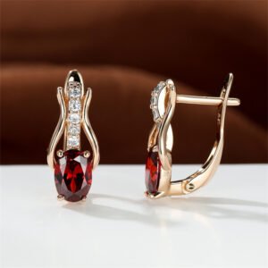 Oval Garnet Crystal Champagne Gold Ear Clips For Women