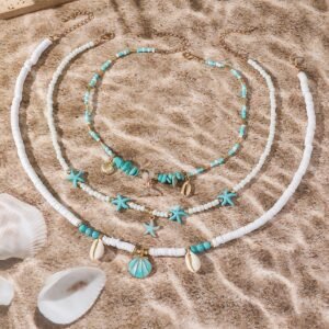 Conch And Turquoise Polymer Clay European And American-Style Necklace With Starfish Pendant